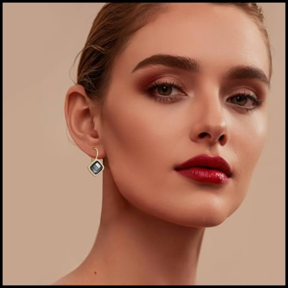 Austrian Crystal Square Dangle Leverback Earrings… - image 4